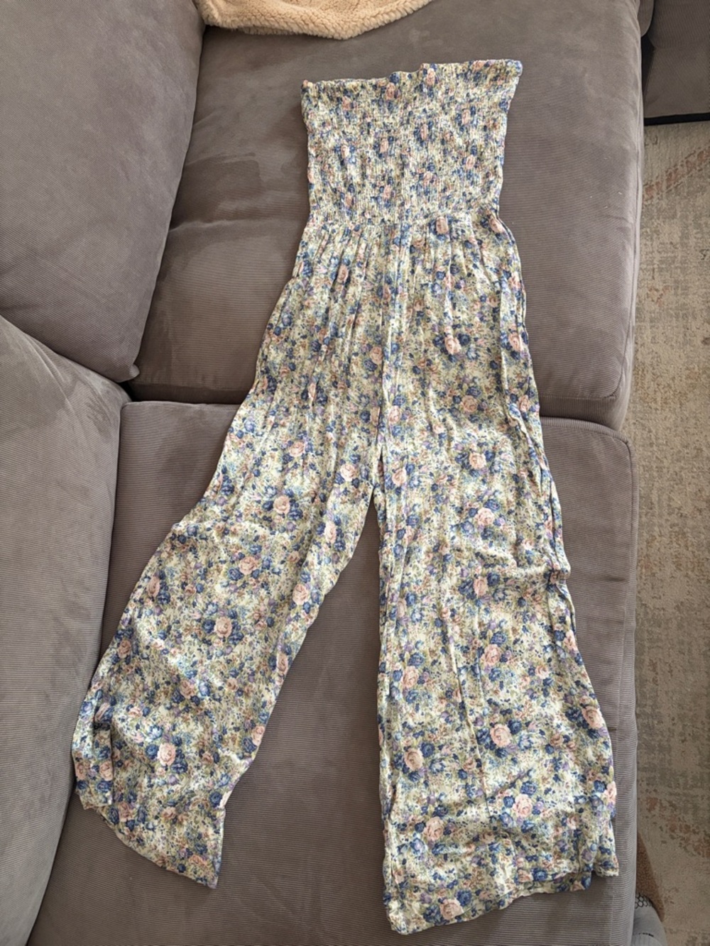 Floral Vintage Wide-Leg Strapless Jumpsuit